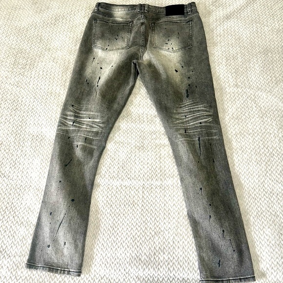 Forever 21 Men’s Black Paint Splatter Ripped Jeans – Size 34x31, Slim Fit - Picture 2 of 4